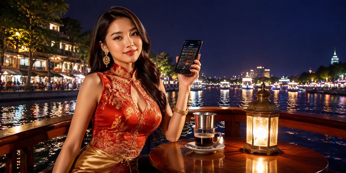 Người dùng Hà Nội kiểm tra ưu đãi casino trên điện thoại tại quán cà phê buổi sáng